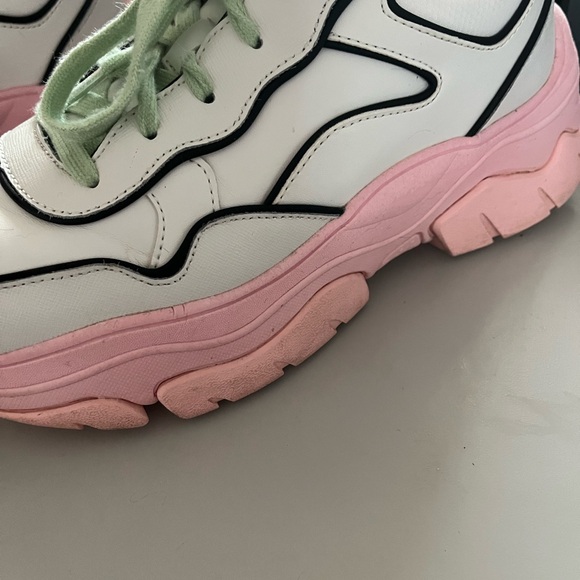 Skechers Women's White Sneakers with Pink Soles & Mint Laces - Picture 3 of 6